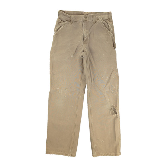 Carhartt Pants Mens 30x32 Tan B11 Duck Dungaree Carpenter Distressed Workwear - Picture 1 of 15
